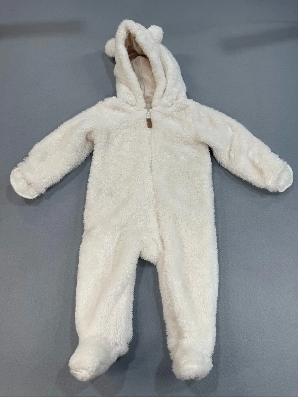 Carter's Cream Fuzzy Hooded Baby Footed One-Piece 9 months